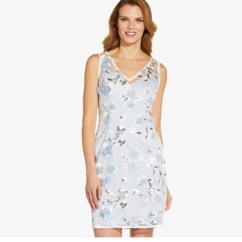 ADRIANNA PAPELL Floral Embroidery Sleeveless Sheath Dress